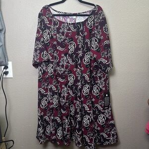 Avenue Womens Short Summer Dress w/ Zip Up Back - Red Floral, Plus Size 26 / 28